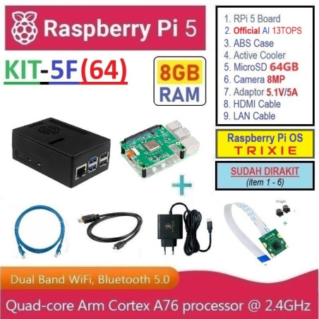KIT-5F(64)  Raspberry Pi 5 (8GB RAM) KIT AI Camera 8MP - Complete Set SUDAH DIRAKIT